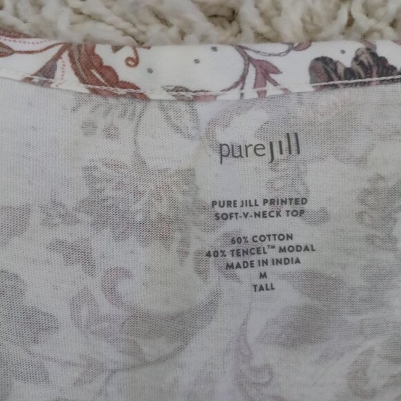Pure Jill Printed Soft V-Neck Top Women’s M Tall Floral 3/4 Sleeve Cotton Tencel - Picture 3 of 6